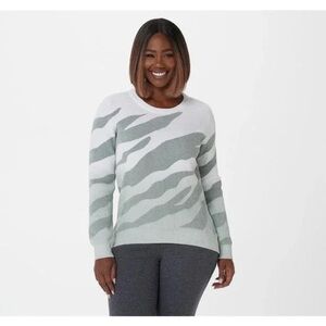 Barefoot Dreams Cozy Chic Ultra Lite Ocean Reef Zebra Stripe Pullover Sweater XL